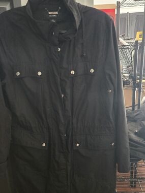 Alfani Black Hooded Utility Jacket Rain L